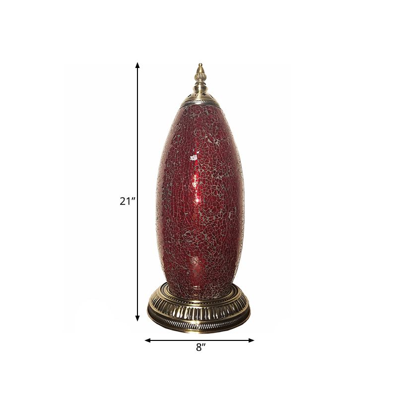 Lampada da comodino ellittica per camera da letto Lampada da lavoro a testa singola in vetro craquelé rosso marocchino per camera da letto