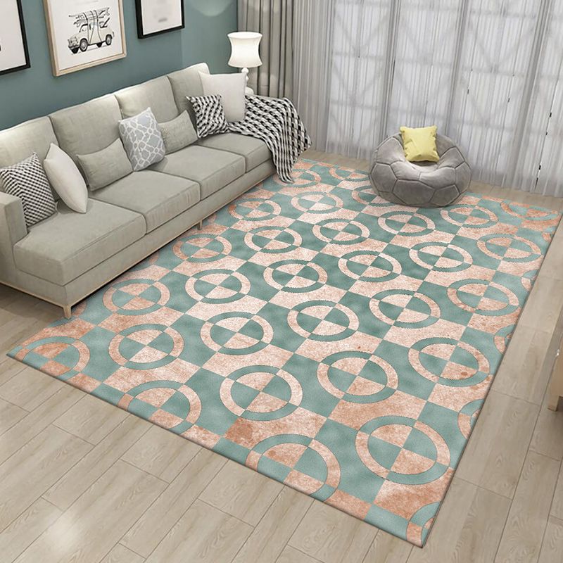 Green and Pink Novelty Rug Polyester Geometric Print Rug Washable Non-Slip Backing Carpet for Living Room