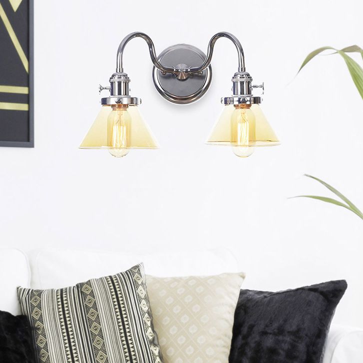 Industrial Vanity Lighting Glass 2-Light Vanity Wall Lights in Silver