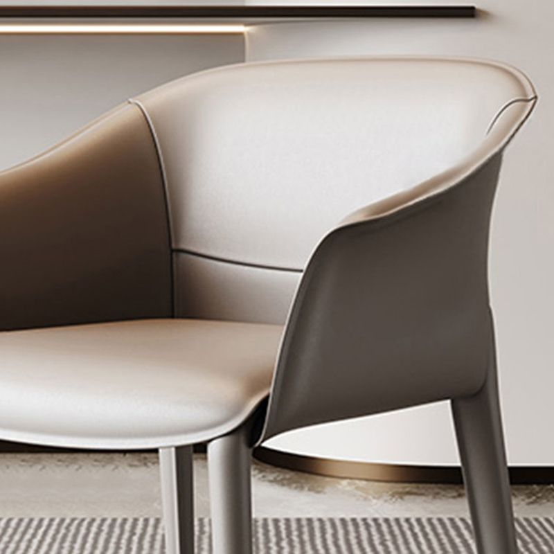 Faux Leather Contemporary Side Chair Matte Finish Solid Back Dining Arm Chair