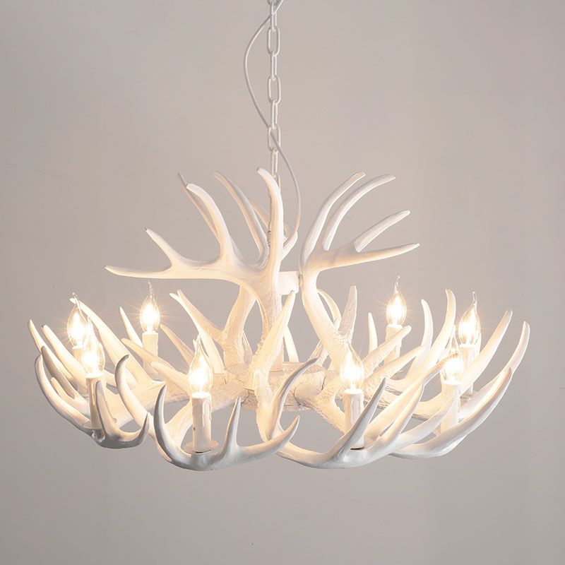 Résine de lustre de lustre en bois de fourablage de style rétro de style salon de salon en blanc