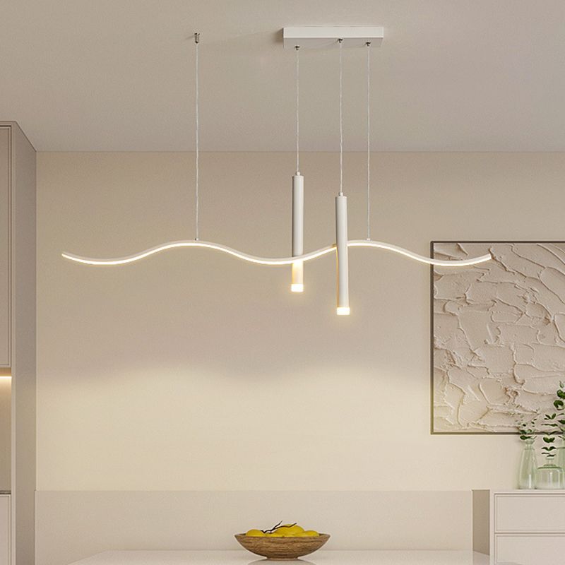 3-Light Modern Style White LED Statement Linear Kitchen Island Light