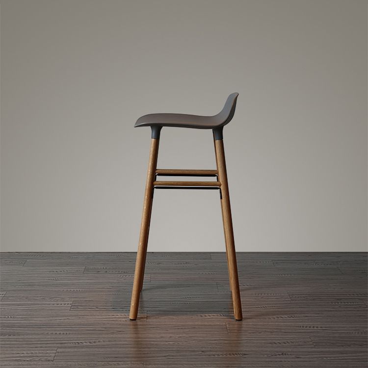 Modern Armless Backrest Counter Stool Wood Household Bar Stool with Plastic Seat