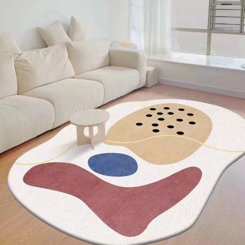 White Color Block Rug Polyester Modern Rug Stain Resistant Rug for Living Room