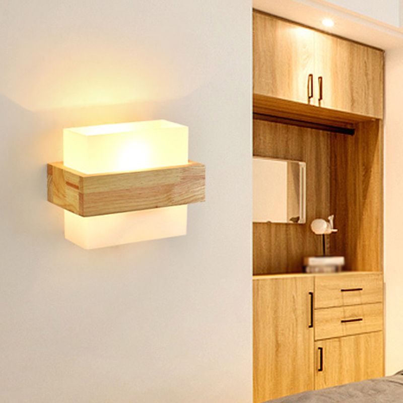 Gamique en bois de style minimalisme contemporain Éclairage d'éclairage de nuance en verre blanc givré pour chambre à coucher