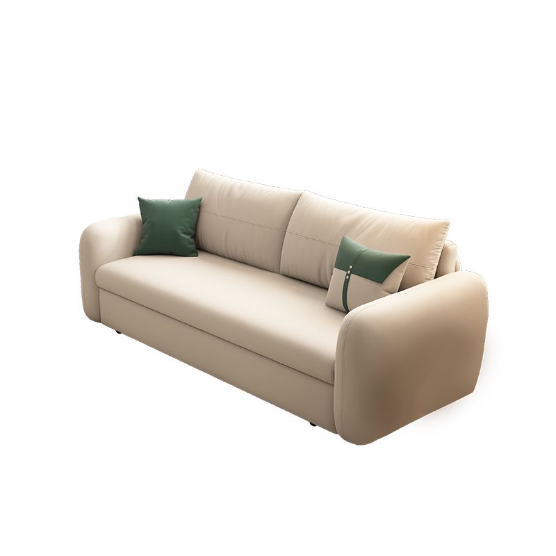 Contemporary Convertible Cotton Blend Square Arm Couch Bed in Beige