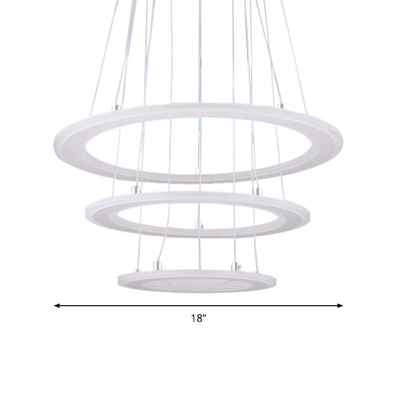 Simple Ring Chandelier Light Acrylic LED 3 Lights Bedroom Ceiling Drop Pendant in Warm/White Light