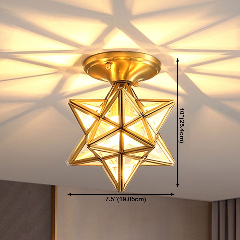 Glass Flush Mount Ceiling Light Classical Ceiling Lighting in Gold for Living Room