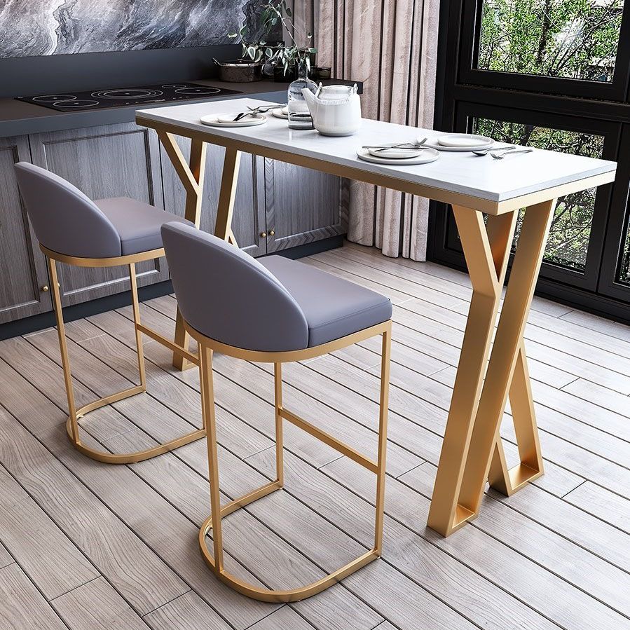 Glam 1/3/5/7 Pieces Bar Table Set Rectangle Stone Counter Table with Stools for Kitchen