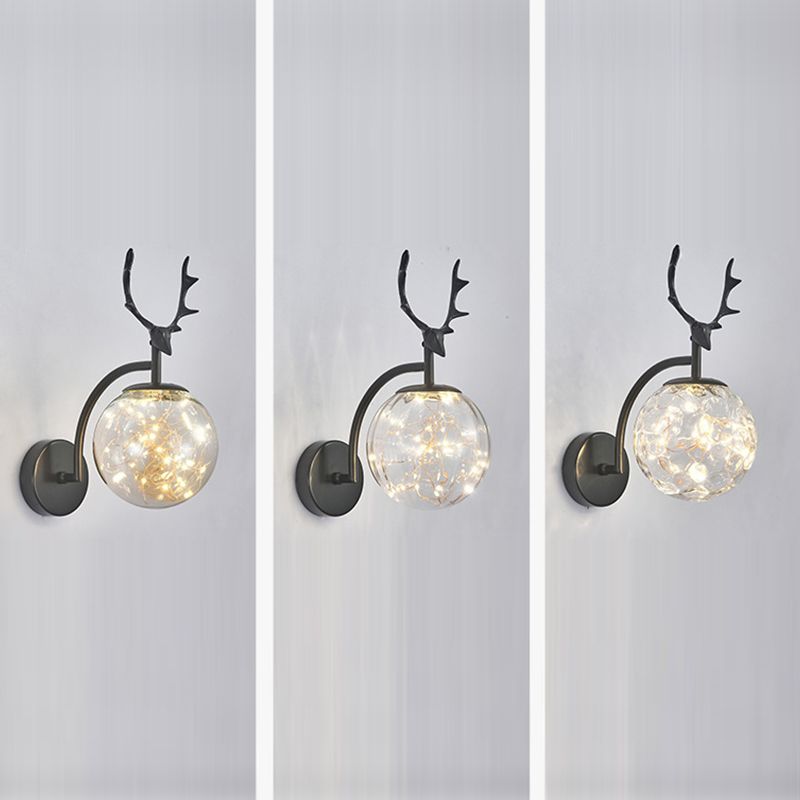 Globe Shape Wall Lamp Modern Style Glass 1 Light Sconce in Gold/ Black