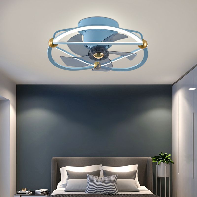 Metal Round Shape Ceiling Fans Light Modern 2-Lights Flush Mount Ceiling Fan Light
