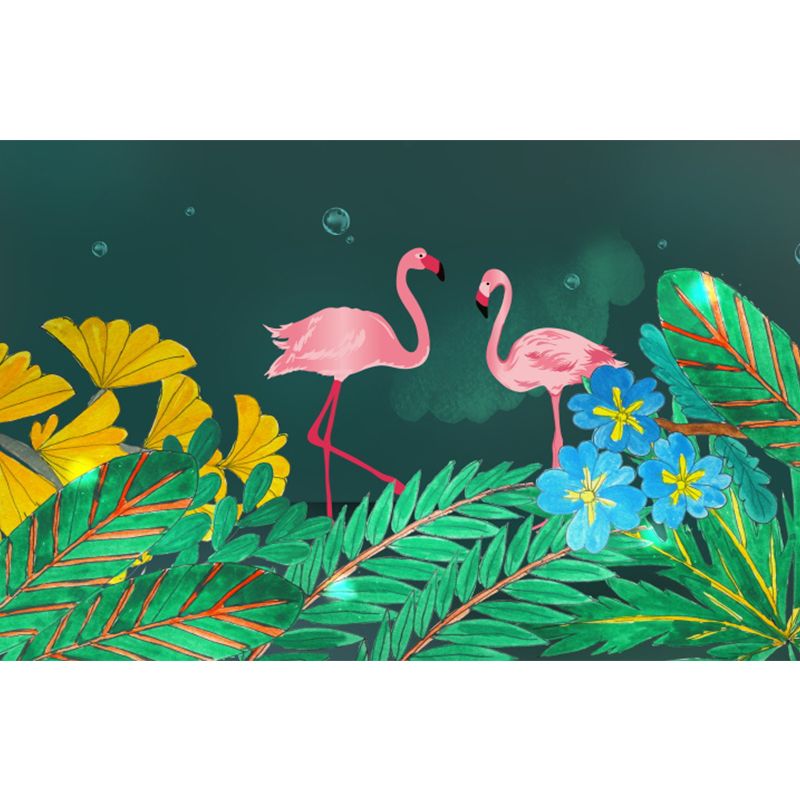 Waterproof Flamingo and Leaves Mural Tropical Non-Woven Wall Art, Custom Size Available