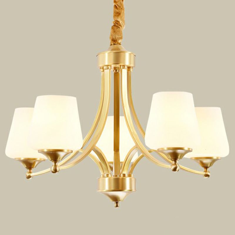 Goldene Knospen Suspension leicht rustikales Cremeglas Wohnzimmer Kronleuchter Anhänger Licht