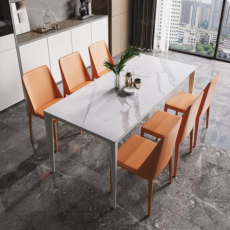 Minimalist Style Dining Room Set Sintered Stone Top Dinette Set with Metal 4 Legs Base