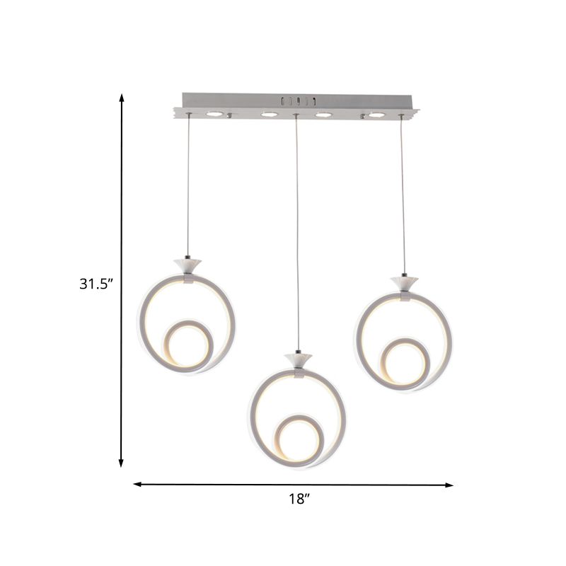 Acrylic Twisted Ring Cluster Pendant Light Contemporary 3 Lights White Ceiling Hang Fixture in White/Warm/Natural Light
