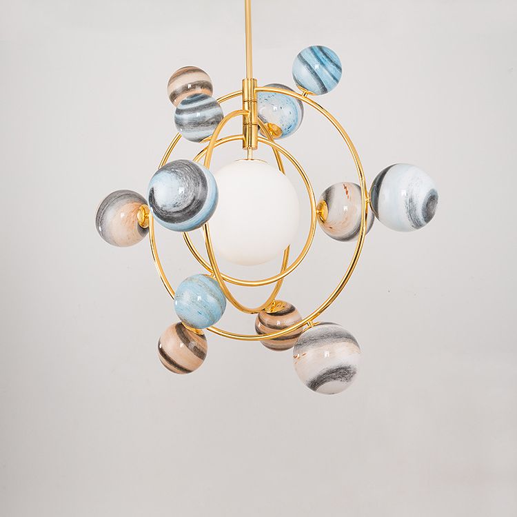 Planet Modeling Glasball Kronleuchter Lampe Nordic Style Multi-Lights Mond-Suspensionsbeleuchtung für Esszimmer
