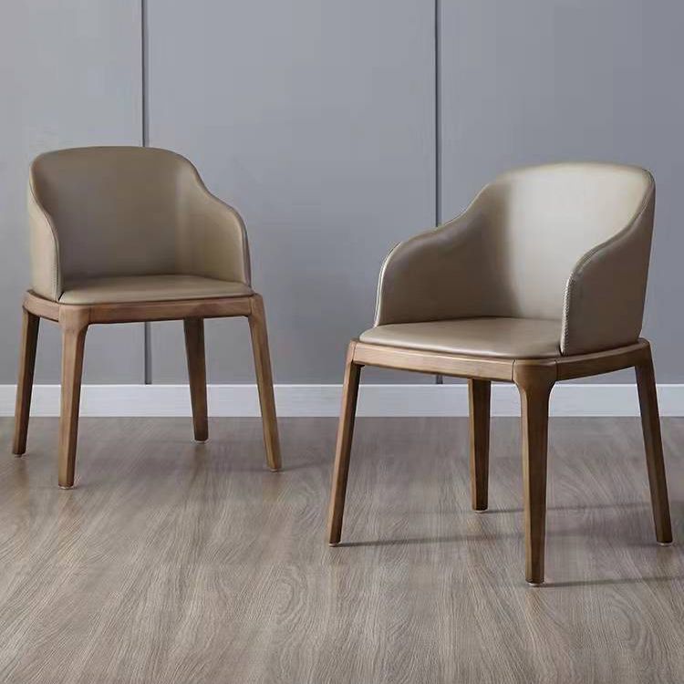 Sillas de comedor con brazos de estilo minimalista, sillas tapizadas con respaldo sólido de cuero (juego de 2)