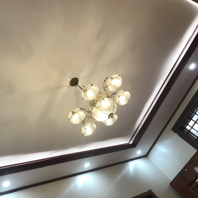 Lámpara de suspensión de techo en forma de tazón Tiffany Art Glass Glass Bronce Techo Candelier