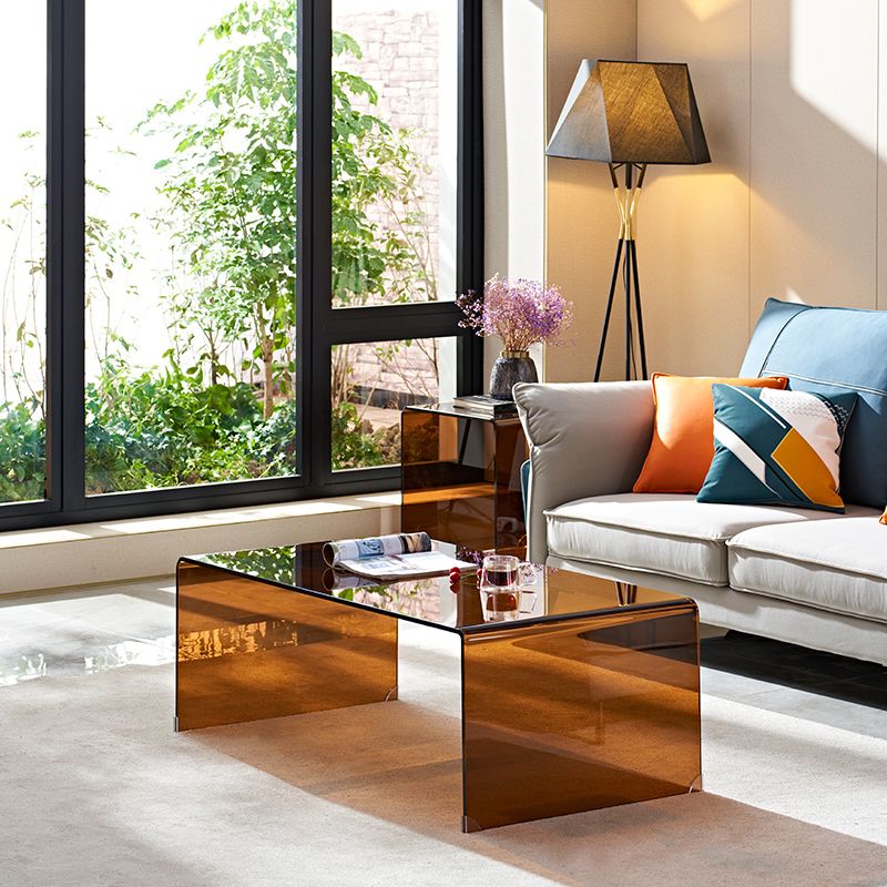 Glass Sled Coffee Table Geometric 1 Single Cocktail Table in Brown