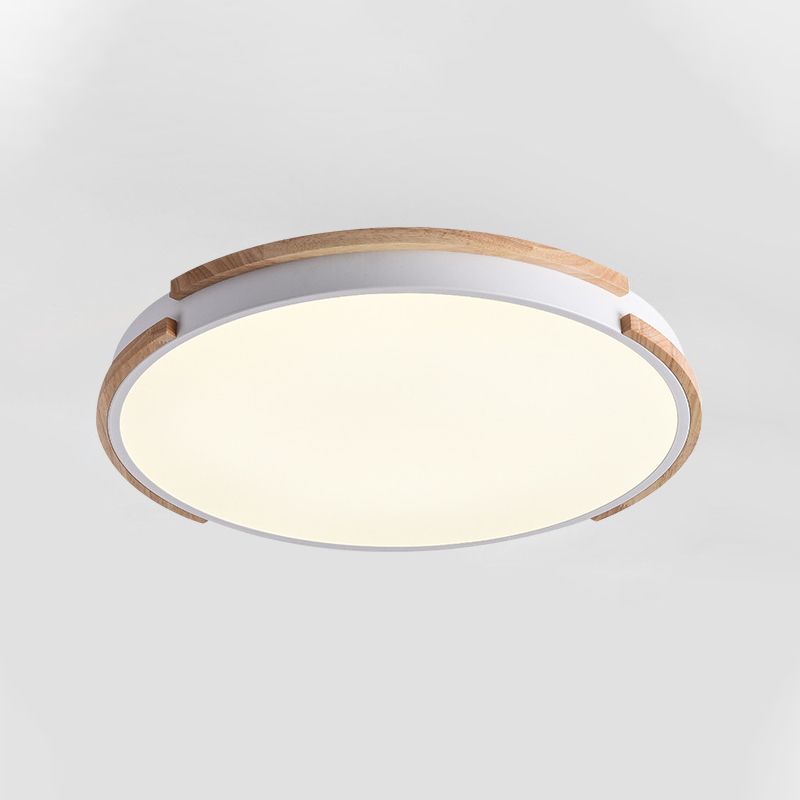 Lámpara de techo LED de madera de estilo moderno con montaje empotrado redondo blanco con difusor acrílico para sala de estar, 12,5"/16,5"/20,5" de ancho