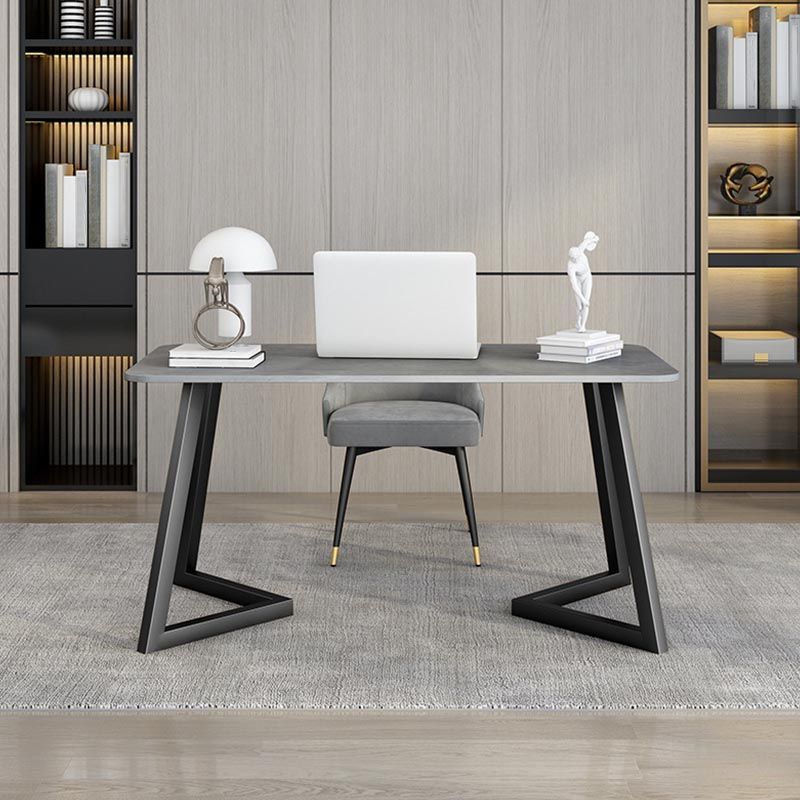 Industrial Rectangular Writing Desk Sintered Stone Top Desk for Home