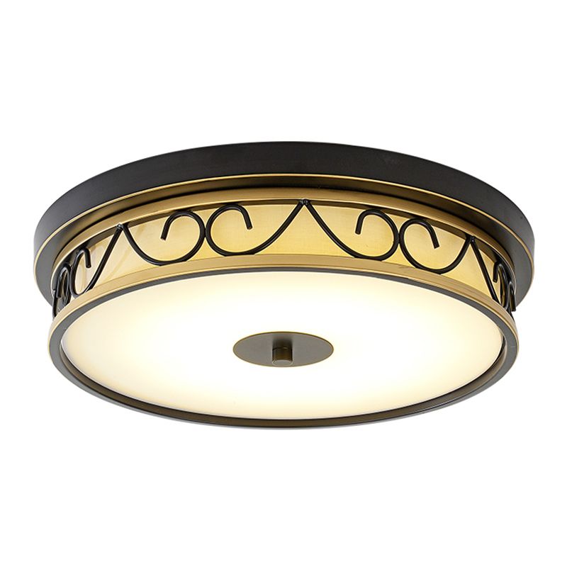 LED Drum Flush Mount Lamp Traditional Black Frosted Glass Ceiling Mounted Light for Living Room