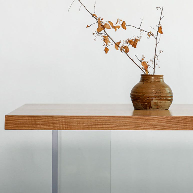 Wood Top Dining Table Set with Acrylic Base 1/4/5 Pieces Brown Dinette Set for Kitchen