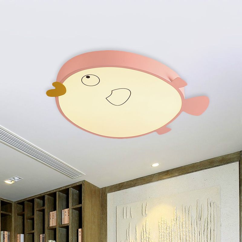 LED Bedroom Flush Light Fixture Macaron Blue/Pink Finish Flush Mounted Lamp with Bird Acrylic Shade