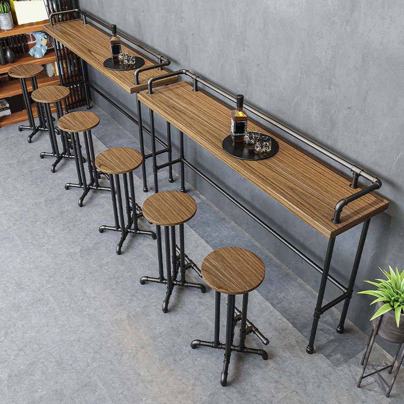 Industrial Metal Pub/Bar Table with Wood Top Counter Wine Table