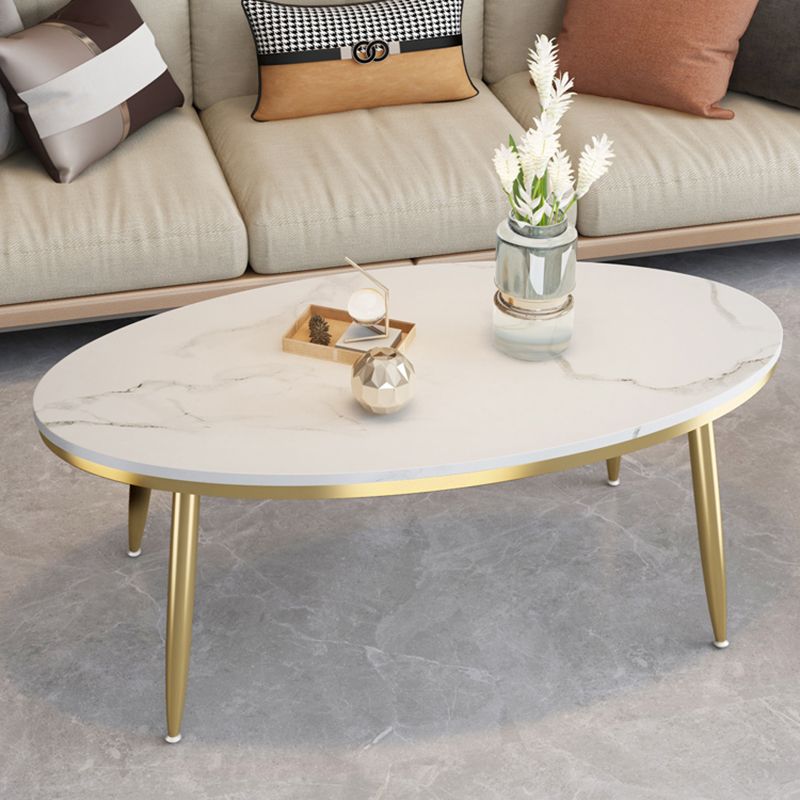 4 Legs Oval Cocktail Table Stone Top 1 Single Coffee Table with Gold/Black Legs