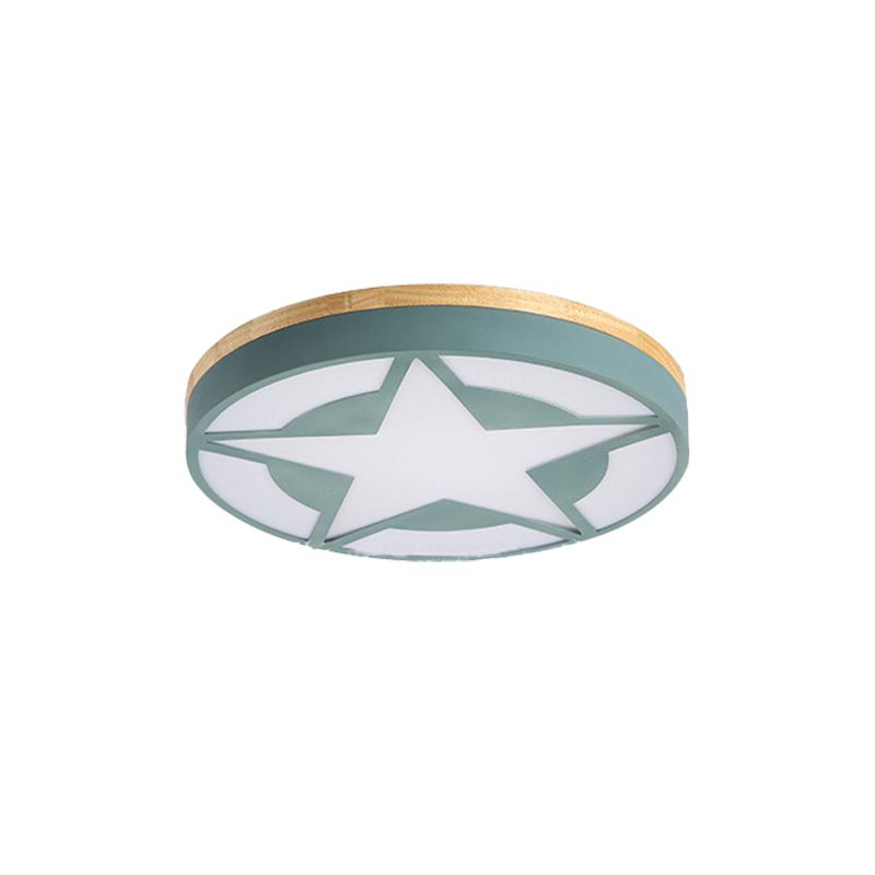 Wood LED Ceiling Light, Star Flush Mount Light with Acrylic Shade for Boys Bedroom Modern Style