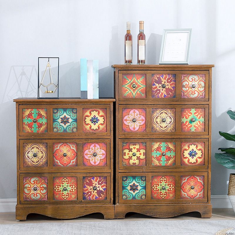 Traditional Brown Storage Chest Vertical Lingerie Chest with Drawers