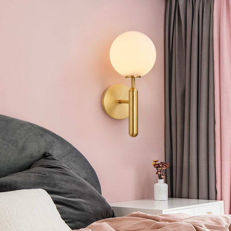 Nordic Style Single Light Brass Wall Lamp Glass Globe Shade Simplicity Lighting Fixture with Fixed Arm