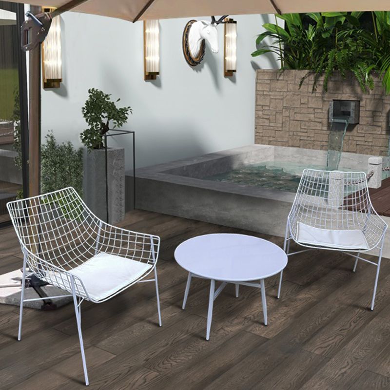 Contemporary Metal Patio Table Round Water Resistant in White/Black