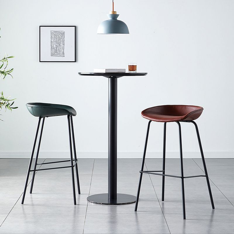 Industrial Metal Distressed Barstool Indoor Tall Stool with Leather Seat