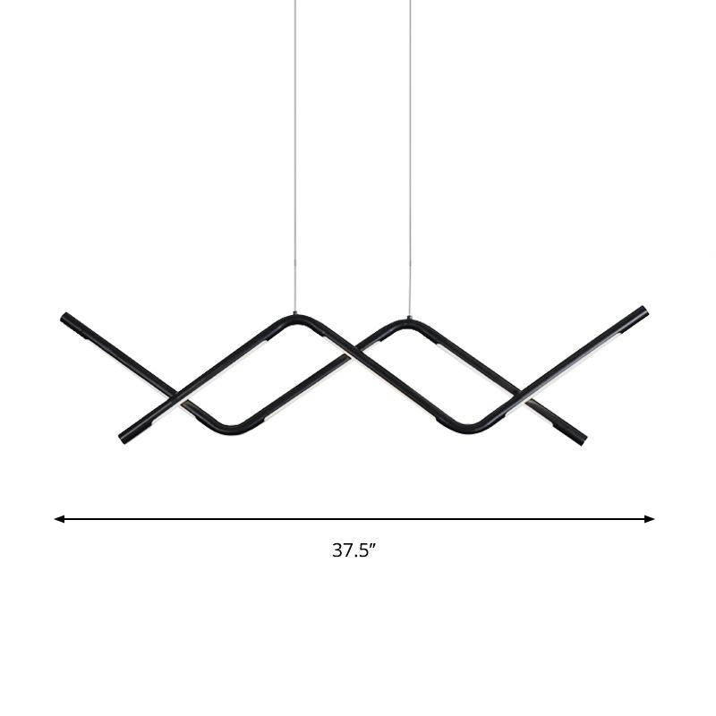 Minimalist Waved Hanging Lamp Acrylic Dining Room LED Island Light Fixture in Black