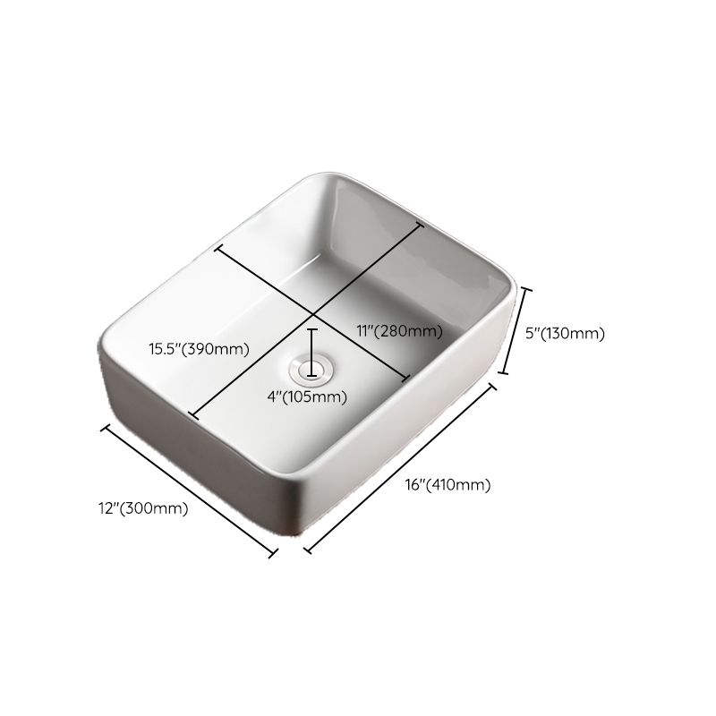 Modern Bathroom Sink Porcelain Rectangular with Drain Assembly Vessel Lavatory Sink