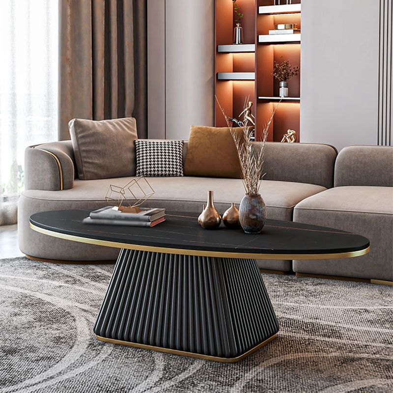 Modern Style Oval Coffee Table Metal Base on Top of Black Gold/platinum/white Slate