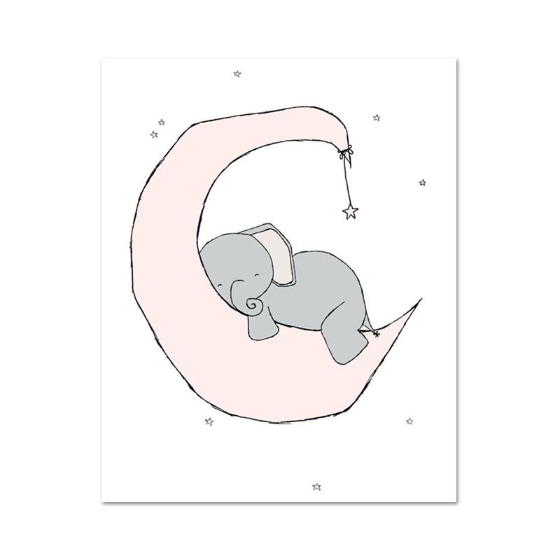 Children's Art Cartoon Elephant Wall Decor Pastel Color Sitting Room Wrapped Canvas