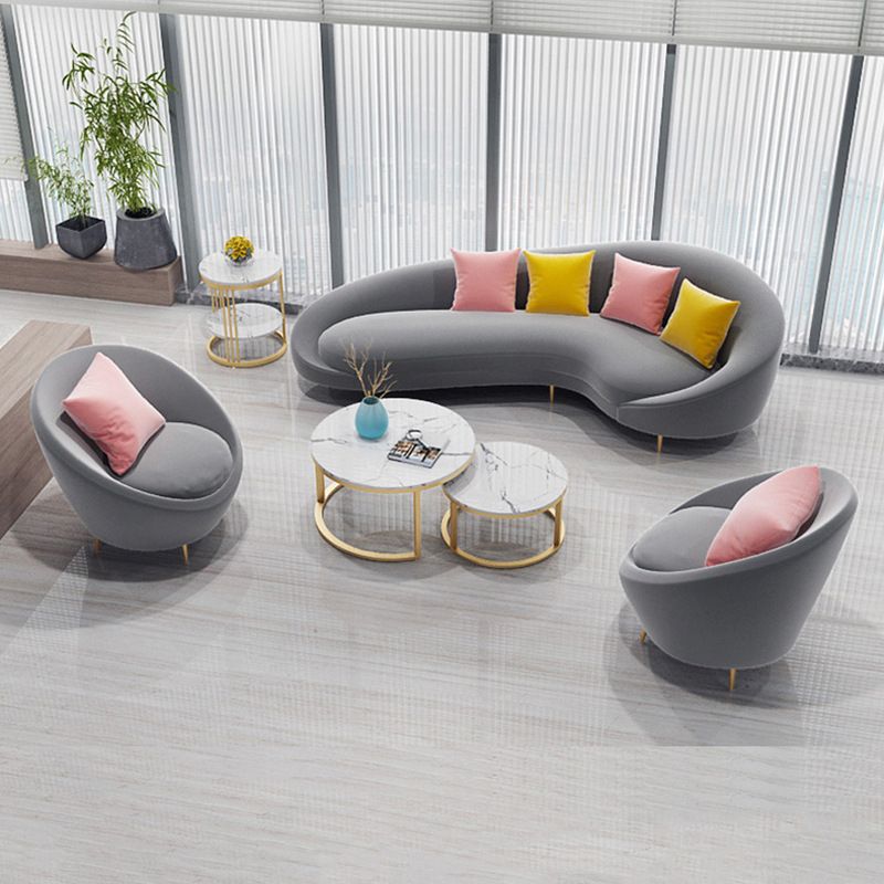 Contemporary Velvet Solid Color 33.46" H Curved Slope Arm Sofa