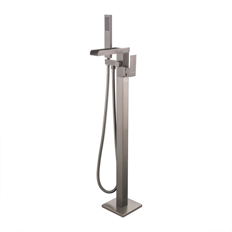 Modern Freestanding Tub Filler Trim Copper Floor Mounted with Handshower Bathroom Faucet