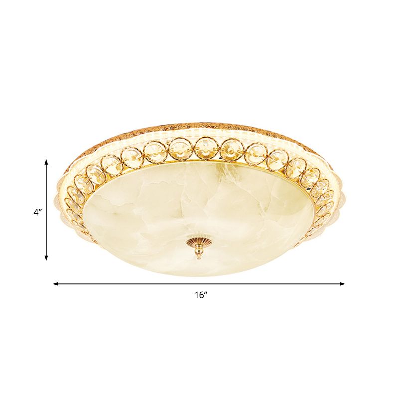 Getextureerde Glazen Kom Mount Lamp Moderne Led Flush Plafond Licht met Clear Crystal Accent in Goud, 12 "/16" Wide