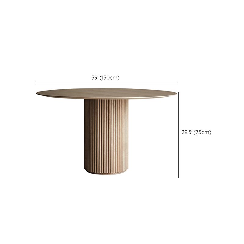 Modern Solid Wood and Stone Round Dining Table with Pedestal