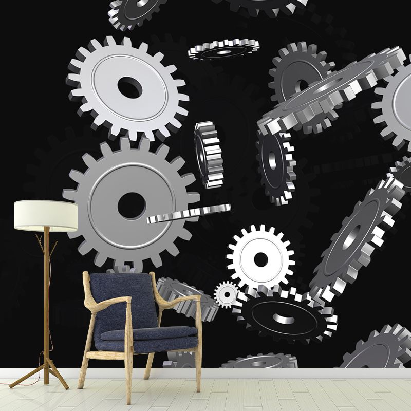 Industrial Metal Gears Mural Wallpaper for Sitting Room, Personalized Size Available