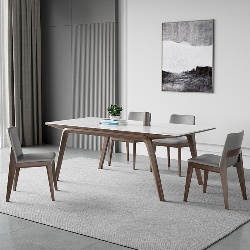 Industrial Rectangle Dining Table Sintered Stone Table with Wooden Legs
