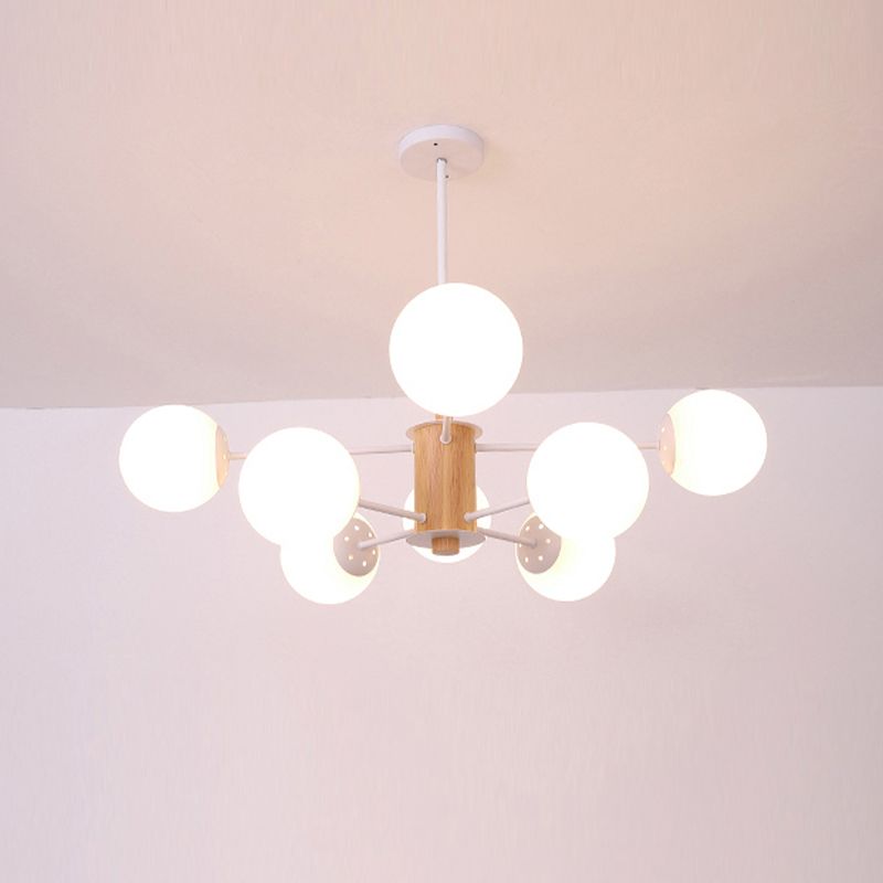 Modern Wood Chandelier Lighting Fixtures Multi-Head Globe Suspension Light for Living Room