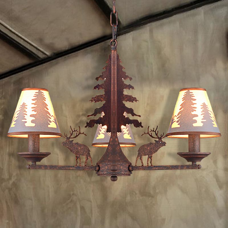 Éclairage de lustre en métal et en tissu industriel 3/5/8 Light Dining Room Pendant Lighting in Rust