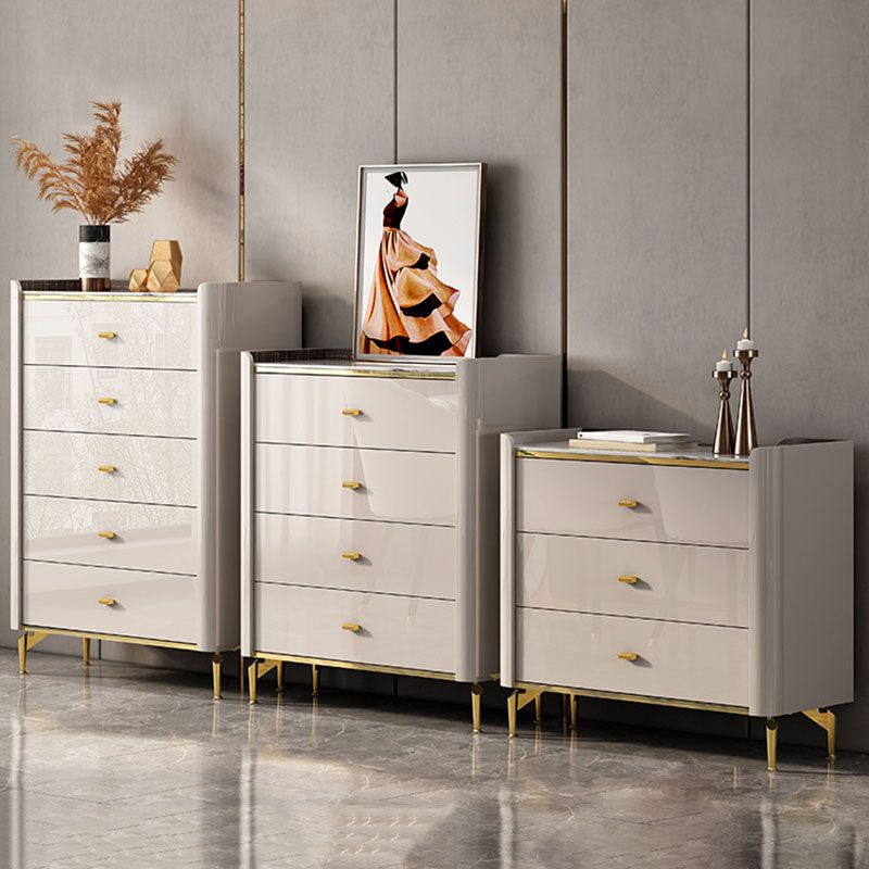 Stone Glam Chest Bedroom Storage Chest in White with Drawers