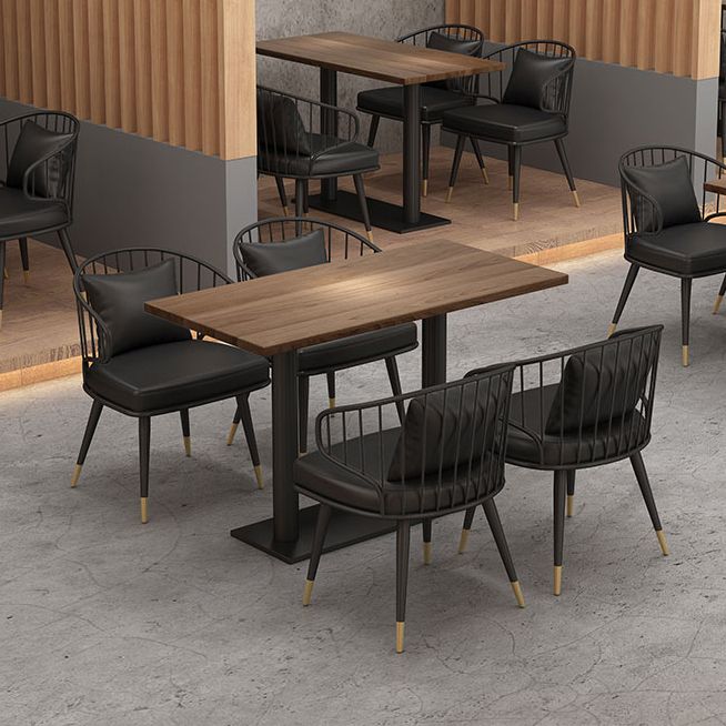 Table à manger industrielle table en bois massif avec base noire pour le dîner de cuisine à la maison