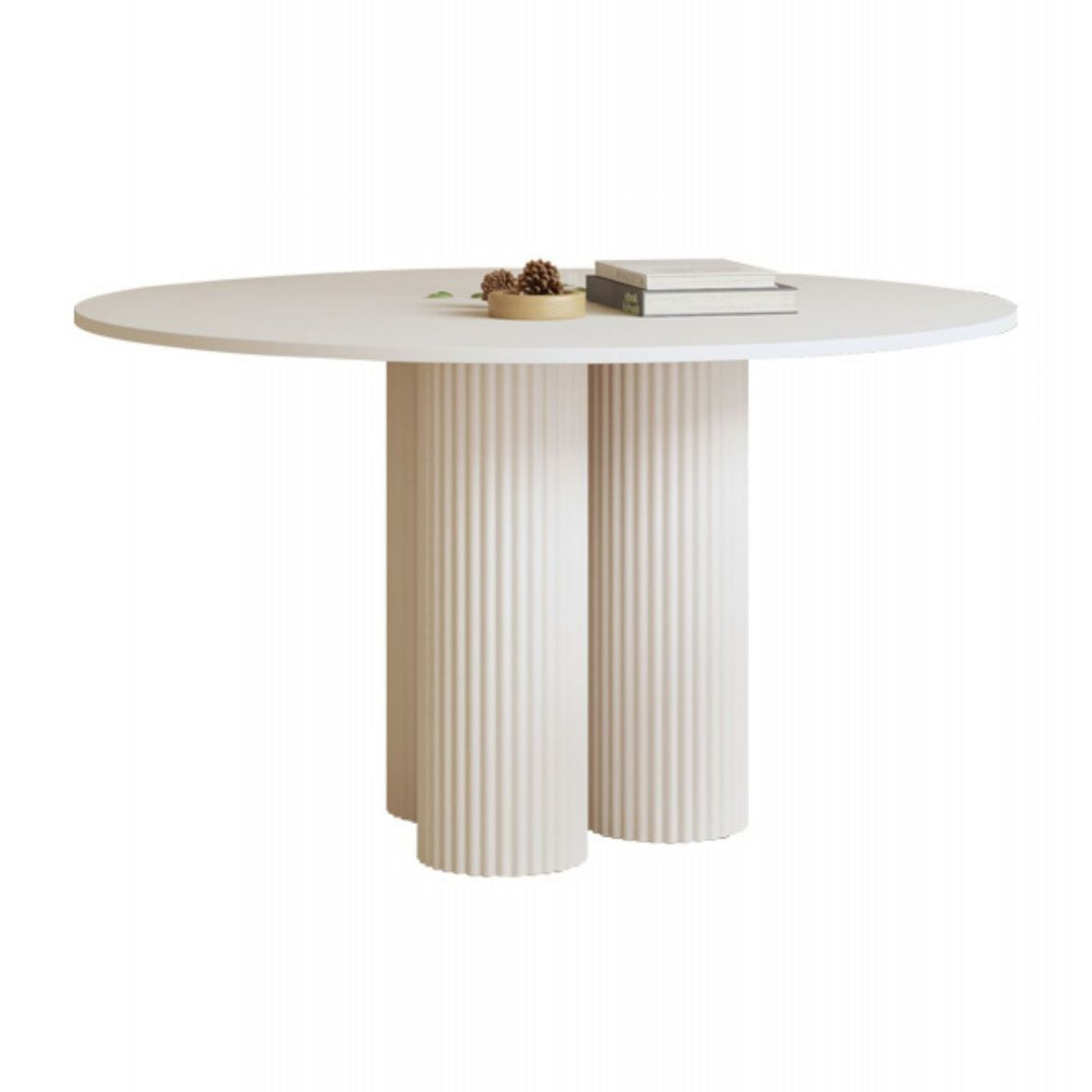 Contemporary Round Dining Table Sintered Stone and Solid Wood Top Table